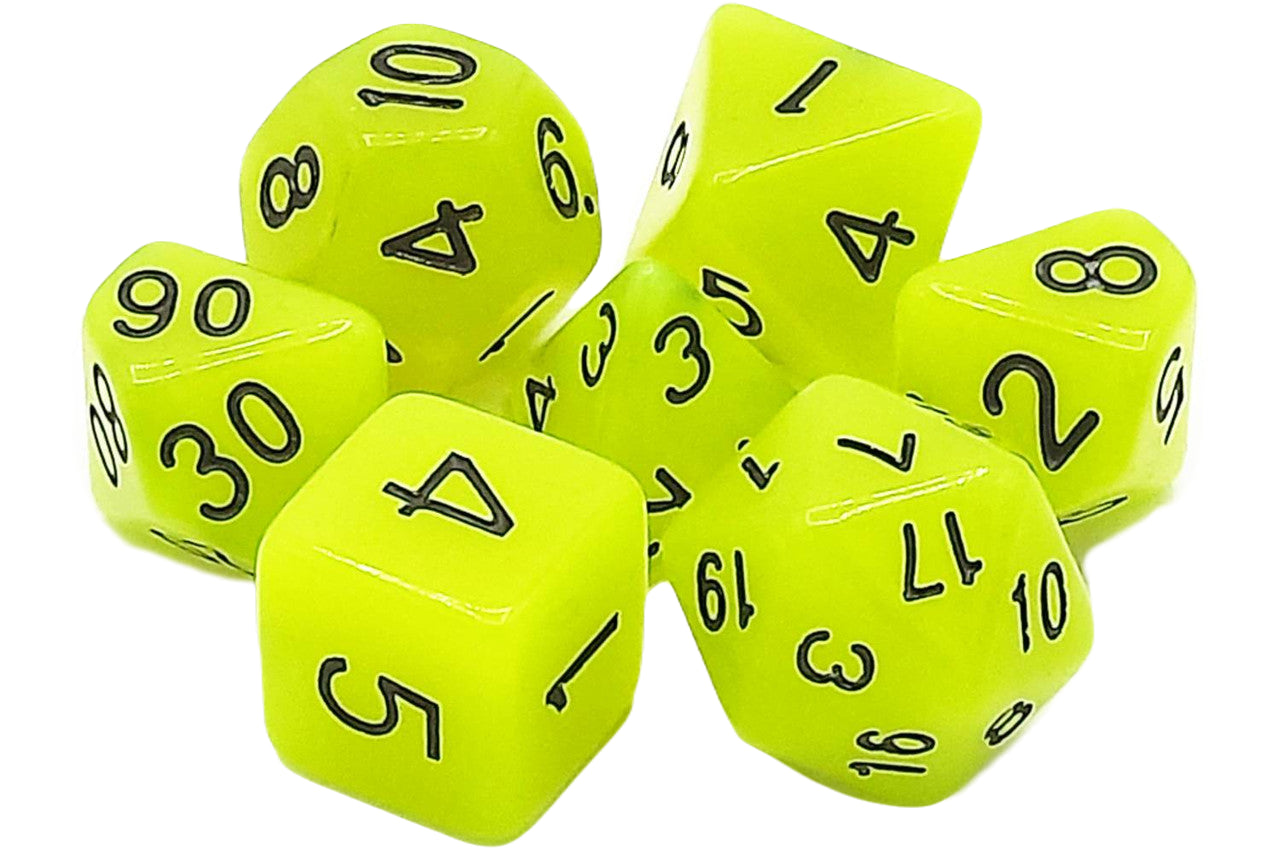 Old School 7 Piece DnD RPG Dice Set: Glow Dice - Yellow