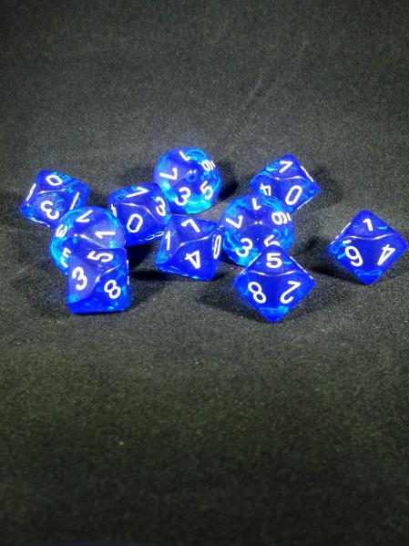 Dice Sets: Blue/White Translucent d10 Set (10)