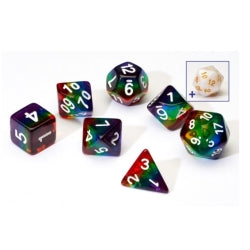7CT TRANSLUCENT POLY DICE SET - RAINBOW RESIN