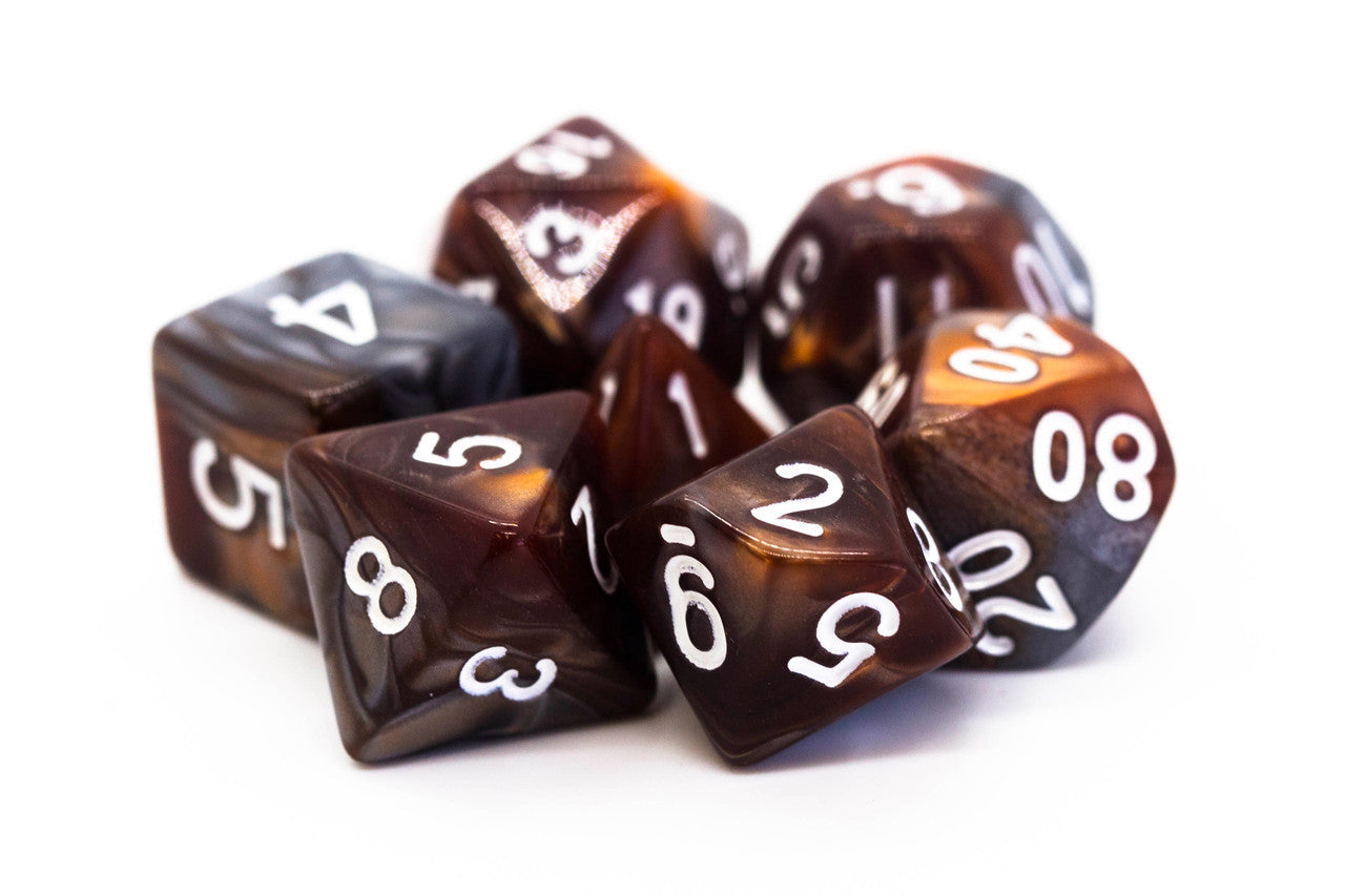 Old School 7 Piece DnD RPG Dice Set: Vorpal - Brown & Silver