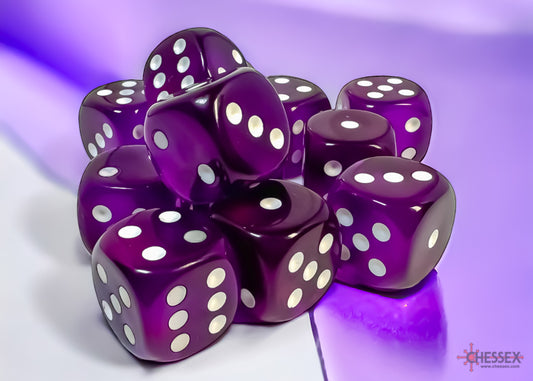 Translucent Purple/white 16mm d6 Dice Block (12 dice)