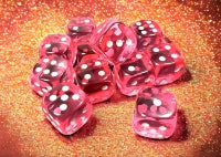 Translucent Pink/white 16mm d6 Dice Block (12 dice)