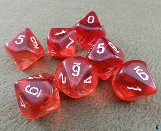 Dice Sets: Red/White Translucent d10 Set (10)