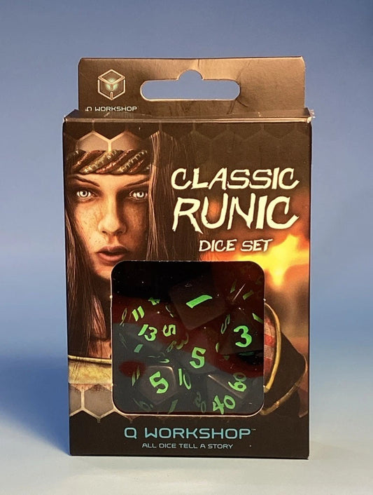 CLASSIC RUNIC BLACK & GREEN DICE SET *