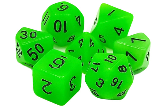 Old School 7 Piece DnD RPG Dice Set: Glow Dice - Green