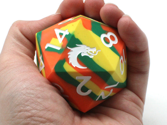 Old School Dice: Silicone 50mm D20 - Orange, Green & Yellow ****