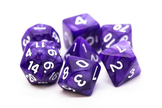 Old School 7 Piece DnD RPG Dice Set: Pearl Drop - Purple