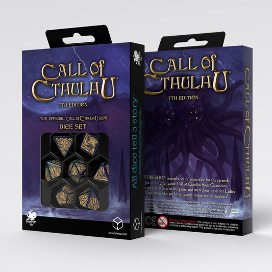 CALL OF CTHULHU 7TH EDITION BLUE GREEN & GOLD DICE SET