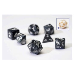 7CT OPAQUE POLY DICE SET - PEARL/CHARCOAL GREY ACRYLIC