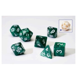 7CT OPAQUE POLY DICE SET - PEARL/GREEN W/WHITE ACRYLIC