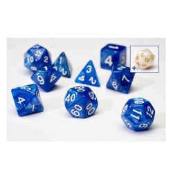 7CT OPAQUE POLY DICE SET - PEARL/BLUE W/WHITE ACRYLIC