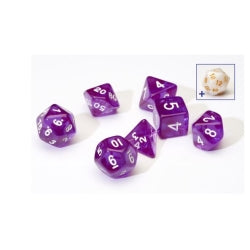 7CT TRANSPARENT POLY DICE SET - PURPLE W/WHITE RESIN