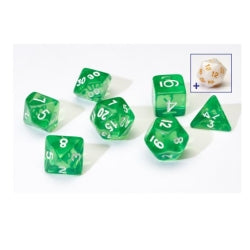 7CT TRANSPARENT POLY DICE SET: GREEN W/WHITE RESIN