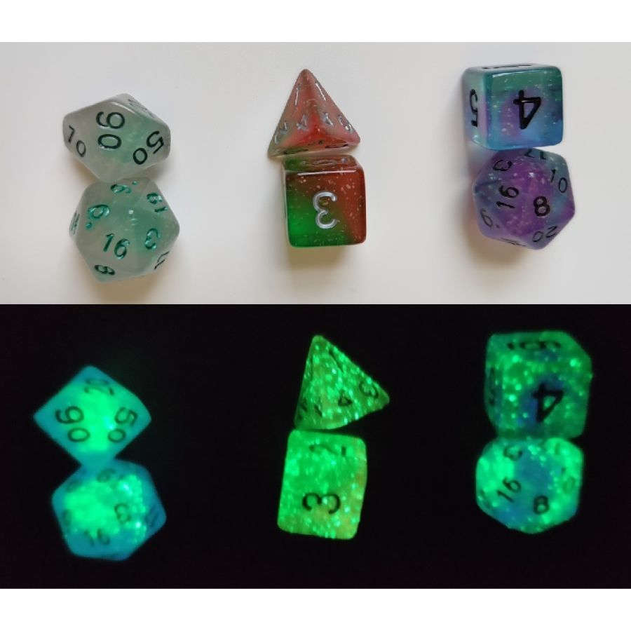 7CT POLY DICE SET: PEACOCK GLOWWORM