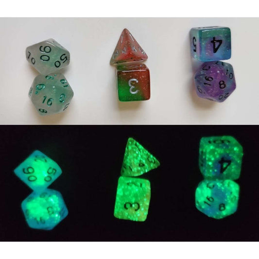 7CT POLY DICE SET: PEACOCK GLOWWORM