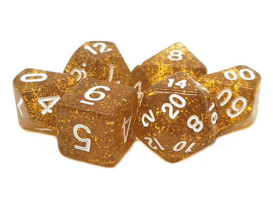 Old School 7 Piece DnD RPG Dice Set: Sparkle - Translucent Gold
