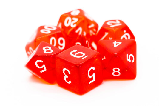 Old School 7 Piece DnD RPG Dice Set: Translucent Red
