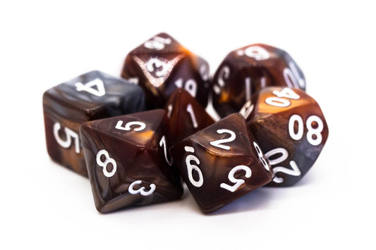 Old School 7 Piece DnD RPG Dice Set: Vorpal - Brown & Silver