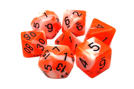 Old School 7 Piece DnD RPG Dice Set: Vorpal - Orange & White w/ Black