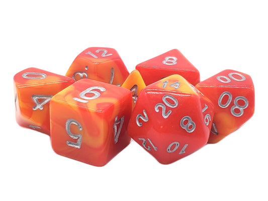Old School 7 Piece DnD RPG Dice Set: Vorpal - Red & Yellow w/ Silver